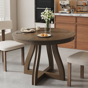 English Elm Trexm Extendable Round Dining Table Oak Veneer Rubberwood Farmhouse Seats Six Espresso N715P473741P