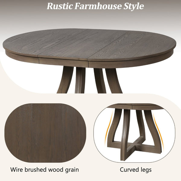 English Elm Trexm Extendable Round Dining Table Oak Veneer Rubberwood Farmhouse Seats Six Espresso N715P473741P