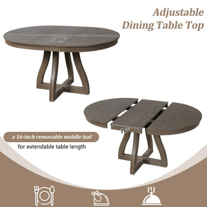 English Elm Trexm Extendable Round Dining Table Oak Veneer Rubberwood Farmhouse Seats Six Espresso N715P473741P