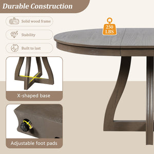 English Elm Trexm Extendable Round Dining Table Oak Veneer Rubberwood Farmhouse Seats Six Espresso N715P473741P