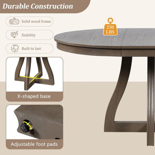 English Elm Trexm Extendable Round Dining Table Oak Veneer Rubberwood Farmhouse Seats Six Espresso N715P473741P