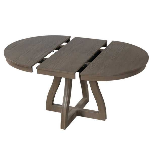 English Elm Trexm Extendable Round Dining Table Oak Veneer Rubberwood Farmhouse Seats Six Espresso N715P473741P