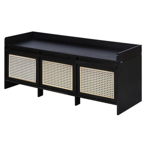 English Elm Trexm Retro Entryway Bench with Rattan Drawers Lift Top and Tufted Seat Black N715P474886B