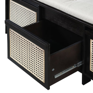 English Elm Trexm Retro Entryway Bench with Rattan Drawers Lift Top and Tufted Seat Black N715P474886B
