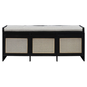 English Elm Trexm Retro Entryway Bench with Rattan Drawers Lift Top and Tufted Seat Black N715P474886B