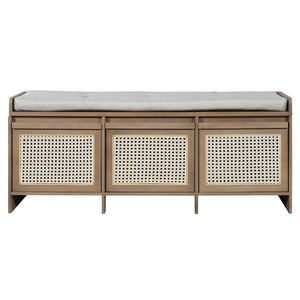 English Elm Trexm Retro Entryway Bench with Rattan Drawers Lift Top and Tufted Seat Natural N715P474886D