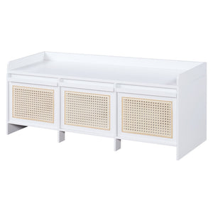 English Elm Trexm Retro Entryway Bench with Rattan Drawers Lift Top and Tufted Seat White N715P474886K
