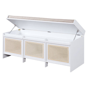 English Elm Trexm Retro Entryway Bench with Rattan Drawers Lift Top and Tufted Seat White N715P474886K