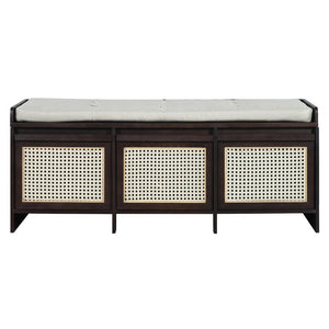 English Elm Trexm Retro Entryway Bench with Rattan Drawers Lift Top and Tufted Seat Espresso N715P474886P