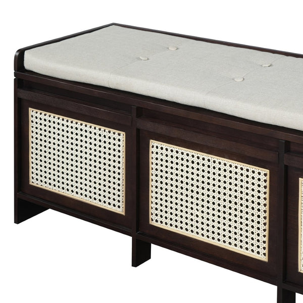 English Elm Trexm Retro Entryway Bench with Rattan Drawers Lift Top and Tufted Seat Espresso N715P474886P