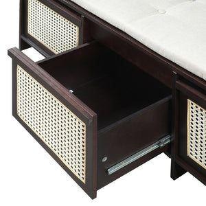 English Elm Trexm Retro Entryway Bench with Rattan Drawers Lift Top and Tufted Seat Espresso N715P474886P