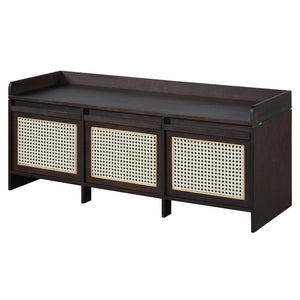 English Elm Trexm Retro Entryway Bench with Rattan Drawers Lift Top and Tufted Seat Espresso N715P474886P