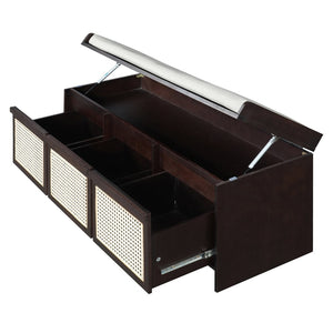 English Elm Trexm Retro Entryway Bench with Rattan Drawers Lift Top and Tufted Seat Espresso N715P474886P