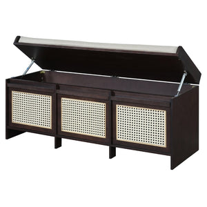 English Elm Trexm Retro Entryway Bench with Rattan Drawers Lift Top and Tufted Seat Espresso N715P474886P