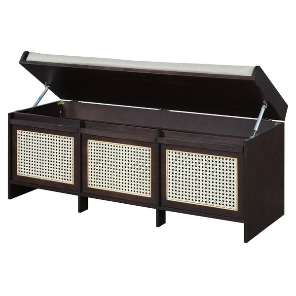 English Elm Trexm Retro Entryway Bench with Rattan Drawers Lift Top and Tufted Seat Espresso N715P474886P