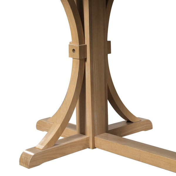 English Elm Trexm Farmhouse Dining Table Seats Six with Trestle Base and Oak Veneer Finish Natural Wood Wash N715P475469D