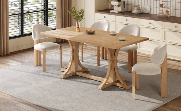 English Elm Trexm Farmhouse Dining Table Seats Six with Trestle Base and Oak Veneer Finish Natural Wood Wash N715P475469D