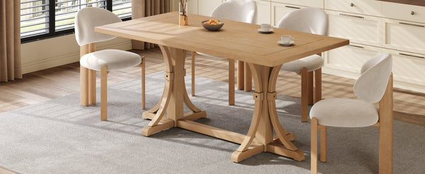English Elm Trexm Farmhouse Dining Table Seats Six with Trestle Base and Oak Veneer Finish Natural Wood Wash N715P475469D