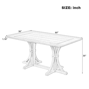 English Elm Trexm Farmhouse Dining Table Seats Six with Trestle Base and Oak Veneer Finish Natural Wood Wash N715P475469D