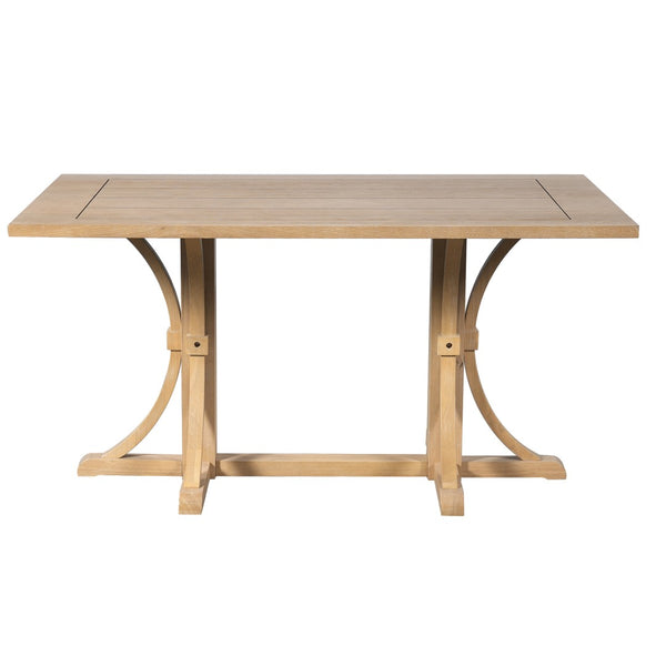 English Elm Trexm Farmhouse Dining Table Seats Six with Trestle Base and Oak Veneer Finish Natural Wood Wash N715P475469D