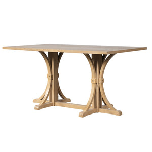 English Elm Trexm Farmhouse Dining Table Seats Six with Trestle Base and Oak Veneer Finish Natural Wood Wash N715P475469D