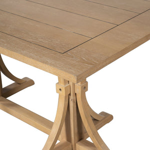 English Elm Trexm Farmhouse Dining Table Seats Six with Trestle Base and Oak Veneer Finish Natural Wood Wash N715P475469D