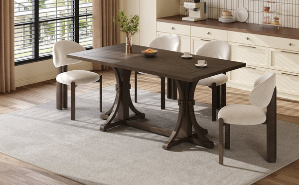 English Elm Trexm Farmhouse Dining Table Seats Six with Trestle Base and Oak Veneer Finish Espresso N715P475469P