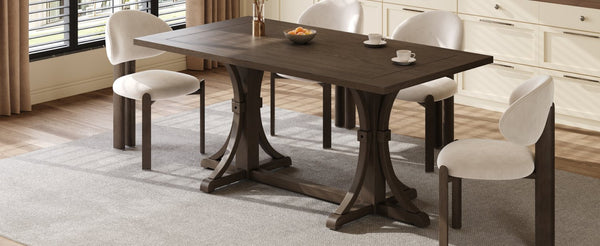 English Elm Trexm Farmhouse Dining Table Seats Six with Trestle Base and Oak Veneer Finish Espresso N715P475469P