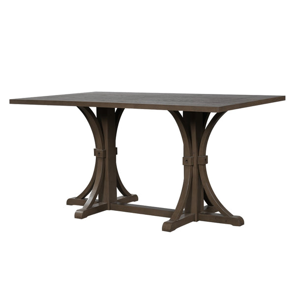 English Elm Trexm Farmhouse Dining Table Seats Six with Trestle Base and Oak Veneer Finish Espresso N715P475469P