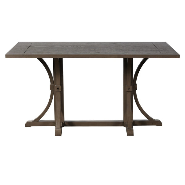 English Elm Trexm Farmhouse Dining Table Seats Six with Trestle Base and Oak Veneer Finish Espresso N715P475469P