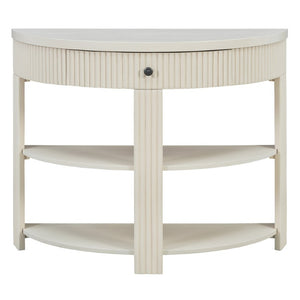 English Elm Trexm Fluted Demi Lune Console Table Birch Veneer Drawer Open Shelves Entryway N715P482243A