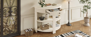 English Elm Trexm Fluted Demi Lune Console Table Birch Veneer Drawer Open Shelves Entryway N715P482243A