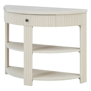 English Elm Trexm Fluted Demi Lune Console Table Birch Veneer Drawer Open Shelves Entryway N715P482243A