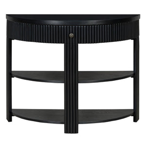 English Elm Trexm Fluted Half Moon Entryway Console with Birch Veneer Drawer and Open Shelving Black N715P482243B