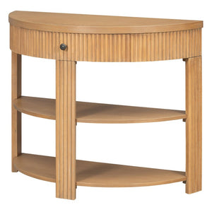 English Elm Trexm Fluted Half Moon Entryway Console with Birch Veneer Drawer and Open Shelving Natural N715P482243N