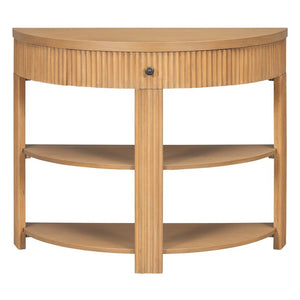 English Elm Trexm Fluted Half Moon Entryway Console with Birch Veneer Drawer and Open Shelving Natural N715P482243N