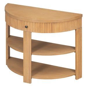 English Elm Trexm Fluted Half Moon Entryway Console with Birch Veneer Drawer and Open Shelving Natural N715P482243N
