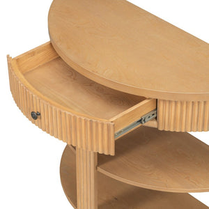 English Elm Trexm Fluted Half Moon Entryway Console with Birch Veneer Drawer and Open Shelving Natural N715P482243N