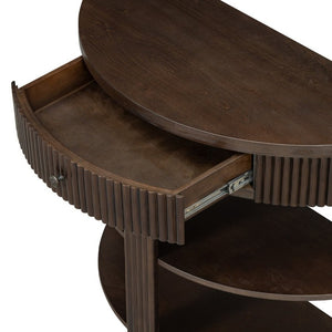 English Elm Trexm Fluted Half Moon Entryway Console with Birch Veneer Drawer and Open Shelving Espresso N715P482243P
