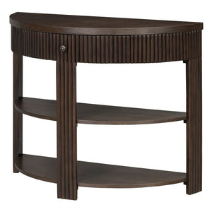 English Elm Trexm Fluted Half Moon Entryway Console with Birch Veneer Drawer and Open Shelving Espresso N715P482243P