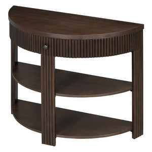 English Elm Trexm Fluted Half Moon Entryway Console with Birch Veneer Drawer and Open Shelving Espresso N715P482243P