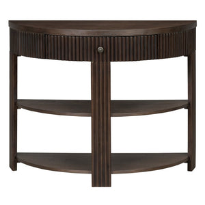English Elm Trexm Fluted Half Moon Entryway Console with Birch Veneer Drawer and Open Shelving Espresso N715P482243P