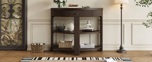 English Elm Trexm Fluted Half Moon Entryway Console with Birch Veneer Drawer and Open Shelving Espresso N715P482243P
