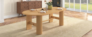 English Elm Trexm Oval Oak Veneer Dining Table Fluted Double Pedestal Base Farmhouse Warm Natural N715P487120N