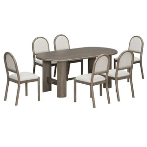 English Elm Trexm Oval Oak Veneer Dining Table Fluted Double Pedestal Base Farmhouse Warm Espresso N715P487120P