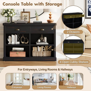 English Elm Trexm Farmhouse Console Table with Drawers Open Cubbies Acacia Entryway Hallway Espresso N715P497738B