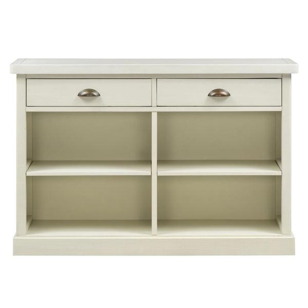 English Elm Trexm Farmhouse Console Table with Drawers Open Cubbies Acacia Entryway Hallway White N715P497738K