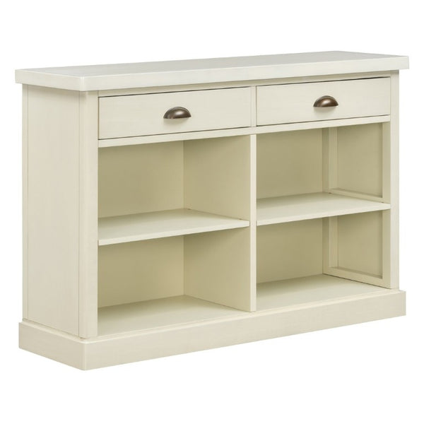 English Elm Trexm Farmhouse Console Table with Drawers Open Cubbies Acacia Entryway Hallway White N715P497738K