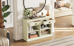 English Elm Trexm Farmhouse Console Table with Drawers Open Cubbies Acacia Entryway Hallway White N715P497738K