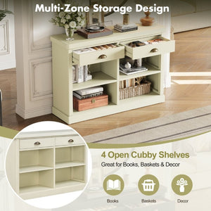 English Elm Trexm Farmhouse Console Table with Drawers Open Cubbies Acacia Entryway Hallway White N715P497738K